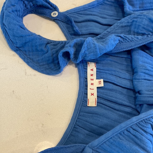 Xirena Rumer Tired Cotton Gauze Flutter Sleeve Pocket Midri Dress Blue S… - Picture 6 of 10